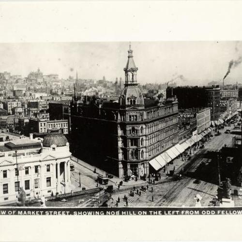 A view of Market Street, showing Nob Hill on the left from Odd Fellows' Hall