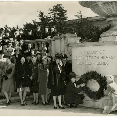 [Memorial service honoring Phoebe Apperson Hearst by the monument dedicated to her in Golden Gate Park]