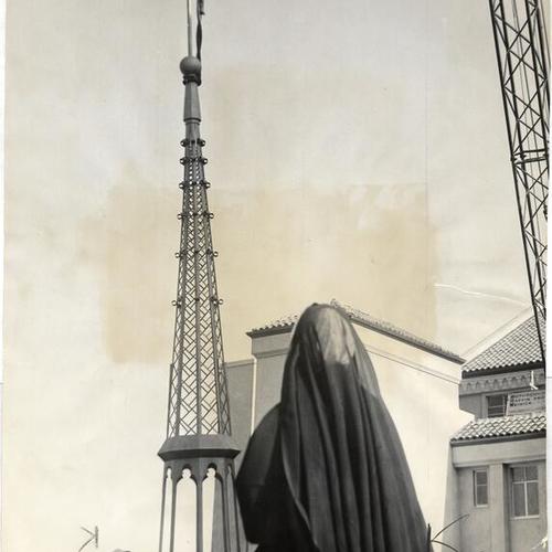 [25-foot tall stainless steel spire atop the chapel at San Francisco College for Women on Lone Mountain]