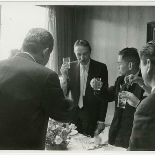 [H. G. Serus and others toasting in Mayor's reception room in Osaka, Japan]