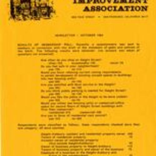 Haight Ashbury Improvement Association Newsletter, October 1984, 1 of 3
