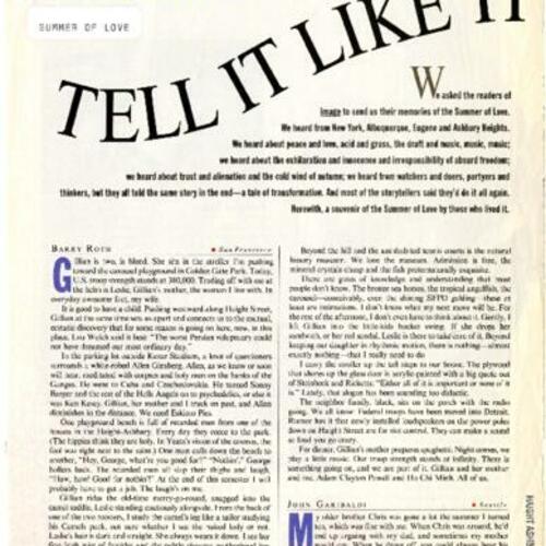 The Summer of Love Remembered, Tell It Like it Was, IMAGE, July 1987