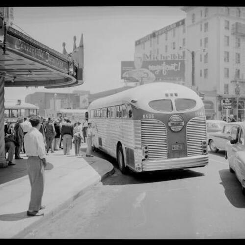 [Scene of an accident involving a Greyhound bus and pedestrian at Hyde Street north of Market Street]