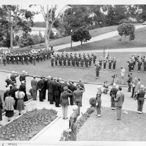 [Sixth Army military personnel and delegates of the U.S., Australia, and New Zealand saluting prior to the signing of the Security Treaty between the United State and Japan]