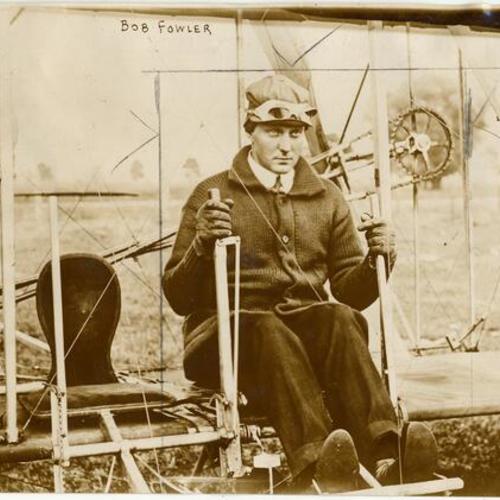 [Robert Fowler and his Wright biplane]