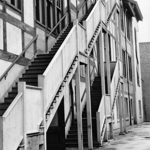 [Wooden fire escapes at Marshall Elementary School]