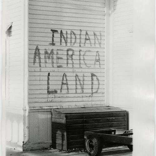 "Indian America Land" painted on side of building on Alcatraz