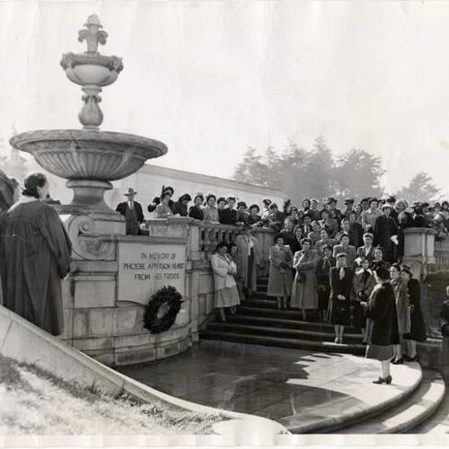 [Ceremony honoring Phoebe Apperson Hearst near the monument to her in Golden Gate Park]