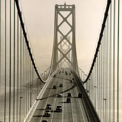 [Traffic on upper deck of the San Francisco-Oakland Bay Bridge]
