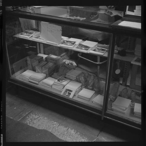 View of adult bookstore display case