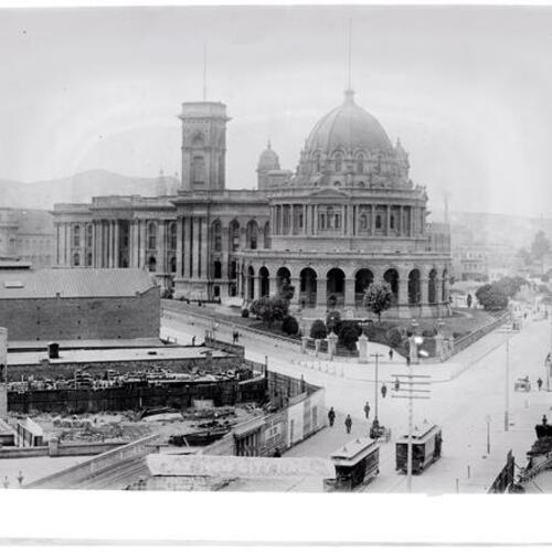 [San Francisco Hall of Records and Old City Hall looking west from McAllister Street]