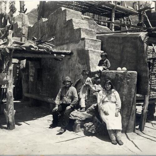 [Hopi family at Pueblo Indian Village in Grand Canyon of Arizona exhibit in The Zone at the Panama-Pacific International Exposition]