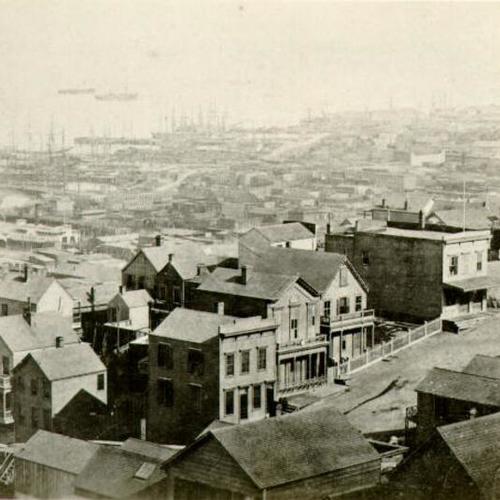 [Aerial view of Montgomery Street overlooking the bay]