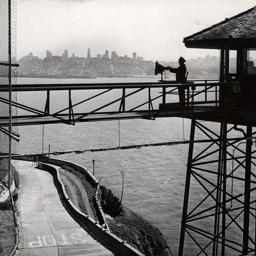 [Guard on tower at Alcatraz]