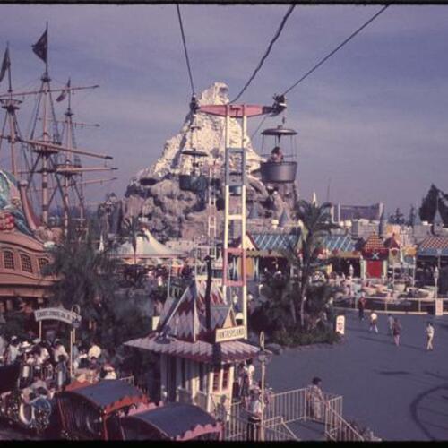 View of Chicken of the Sea and Matterhorn Bobsleds attraction from Skyway ride