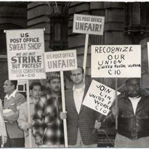 [Postal workers picketing outside the Main Post Office at Seventh and Mission streets]