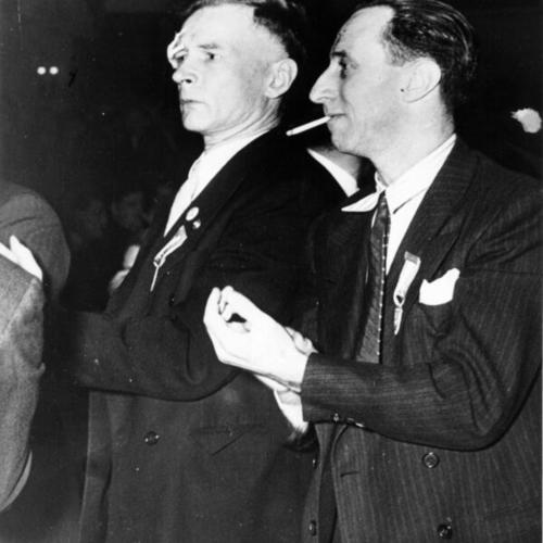 [Harry Bridges and R. O. Powell, delegate International Longshoreman's Workers Union, from Seattle, Washington]