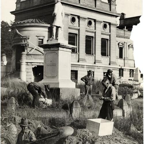 [Workmen removing graves from a cemetery]