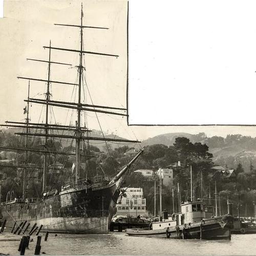 [Sailing ship "Pacific Queen," also known as the "Balclutha," leaving berth in Sausalito]