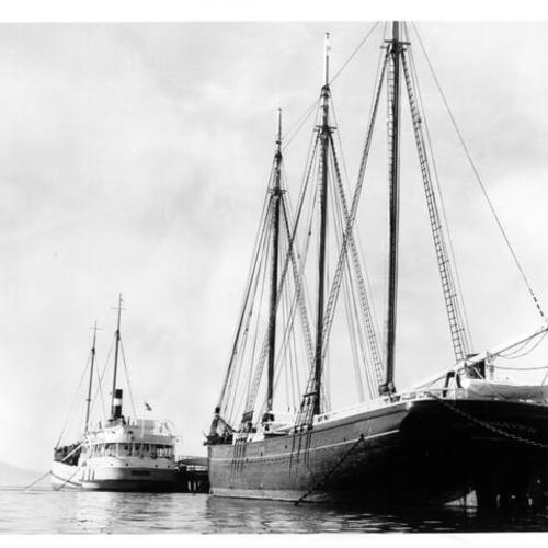 [Close up view of the schooner Thayer docked at the Hyde Street Pier]