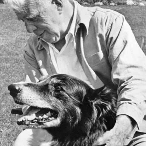 [Poet Robert Frost and his canine companion]