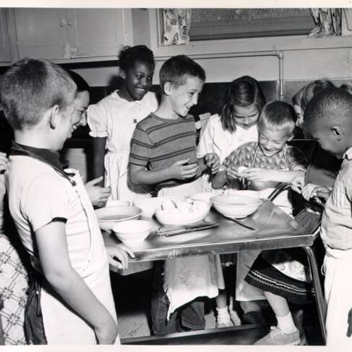 [Children working in a kitchen at Potrero Hill School]