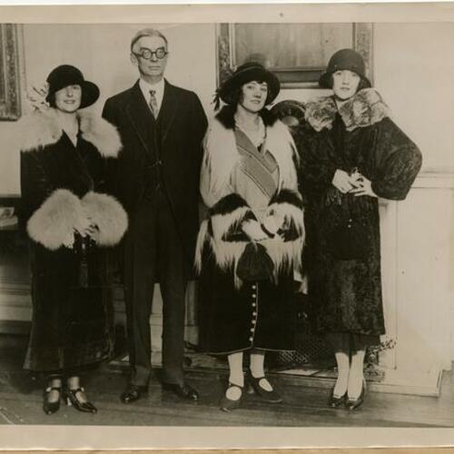 Natalie Talmadge, Ambassador George Harvey, Miss Leahy, and Constance Talmadge (left to right)
