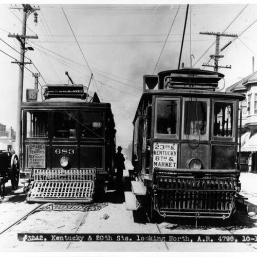 [Market Street Railway Company line 16 streetcars at Kentucky and 20th streets]