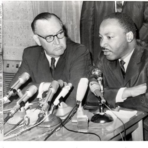 [Governor Edmund G. Brown and Dr. Martin Luther King at news conference]