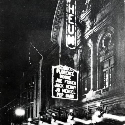 [Orpheum Theatre on O'Farrell Street at night]