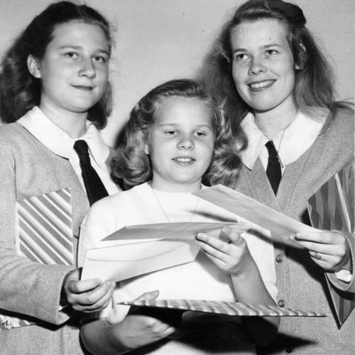 [Charlotte Schmitt, Marilyn Blake and Jeanne Smith, winners of an essay contest sponsored by the Save the Cable Car Committee]