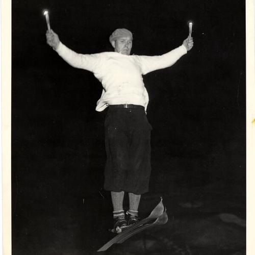 [Roy Mikkelsen, former National Champion, leaping off the 'B' hill at Cisco at midnight]