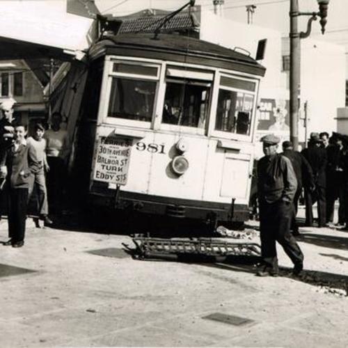 [Scene of a streetcar accident at Turk Street and Arguello Boulevard]