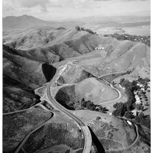 [Aerial view of the Waldo approach to the Golden Gate Bridge]