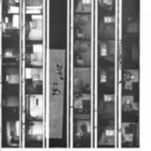 [Contact sheet of a film roll documenting Lee Washington's room in the Daton Hotel and the Embarcadero Hotel