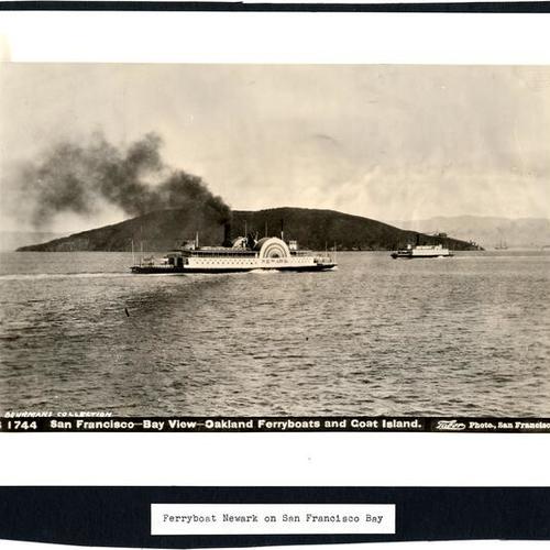 [Ferryboat "Newark" on San Francisco Bay with Goat Island in the background]