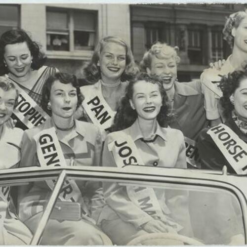 Miss San Francisco Contest finalists posing for photo in convertible