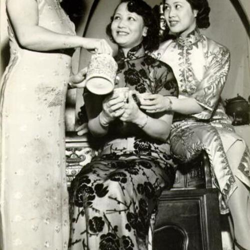 [Minnie Lee, Mary Wong and Dorothy Hong prior to appearing in leading roles in the Lotus Festival]