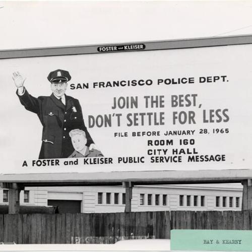 [San Francisco Police Department recruiting billboard at Bay and Kearny streets]