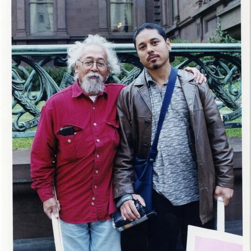 [Al and nephew Tony at President of the Philippines Joseph Estrada protest in front of the Fairmont Hotel]