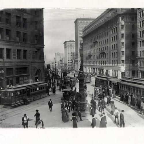 [View of Market Street with Lotta's Fountain in foreground]