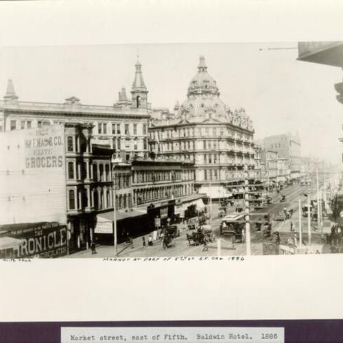 Market Street, east of Fifth, Baldwin Hotel. 1886