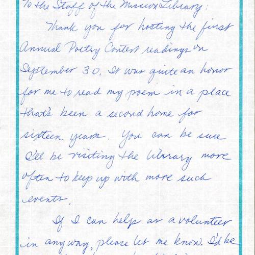 Letter from Nerissa de Jesus, November 3 1990