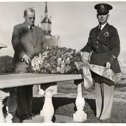 [State Senator Walter McGovern and Major Manley B. Gibson at Laurel Hill Cemetery during a ceremony commemorating the death of Colonel E. D. Baker]