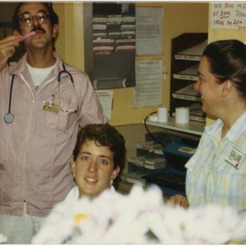 [Sasha Levine, Mary McGee, and Adrienne in San Francisco General Hospital AIDS Ward]