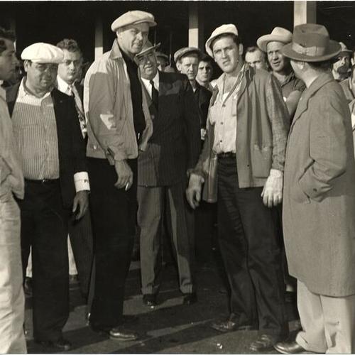 [Members of the Sailors Union of the Pacific picketing at Bethlehem Shipyard]