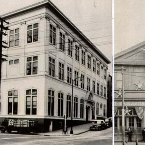 [Two before and after photos of the Building Trades Temple]