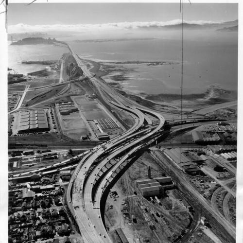 [Aerial view of the East Bay approach to the San Francisco-Oakland Bay Bridge]