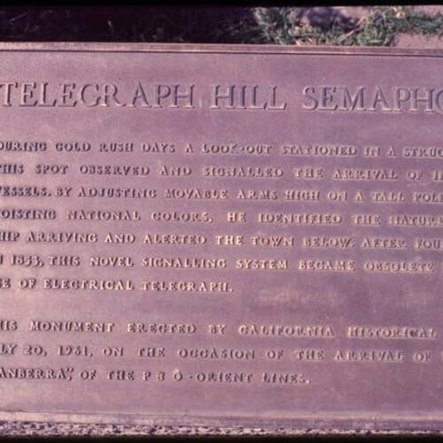 Telegraph Hill Semaphore plaque