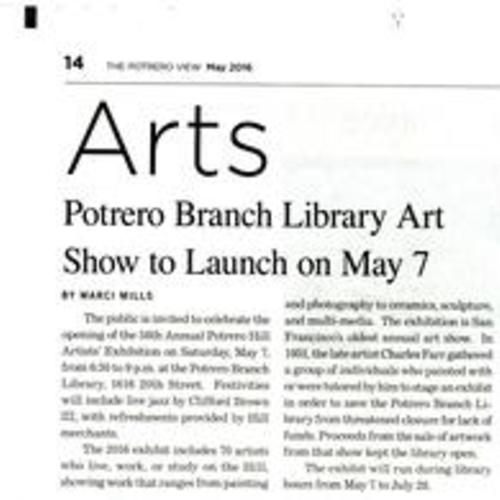 Potrero Branch Library Art Show to Launch on May 7, May 2016